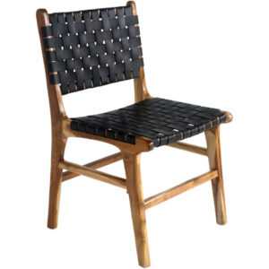 Nordic Living Černá kožená jídelní židle Molie s výpletem