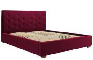 Vínově červená sametová postel MICADONI SERI 160 x 200 cm