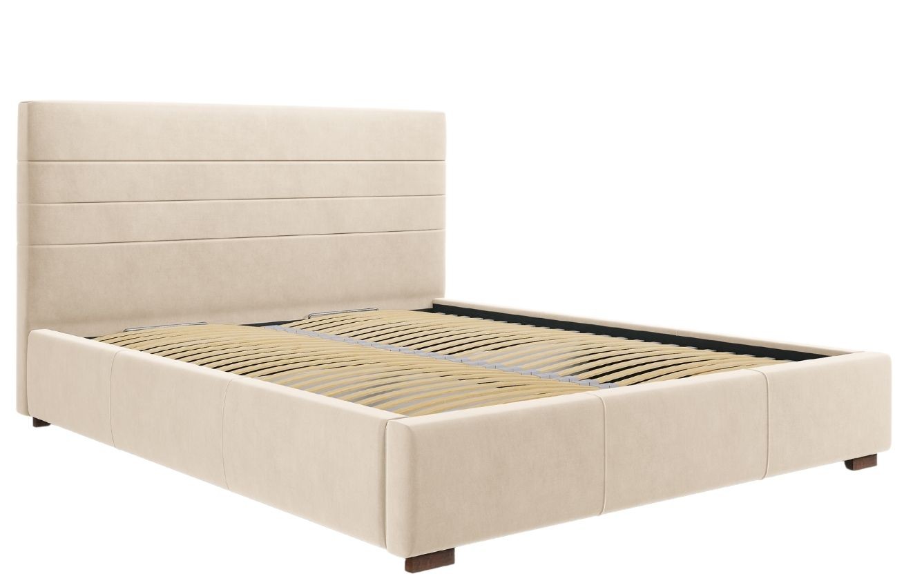 Béžová sametová postel MICADONI ARANDA 180 x 200 cm