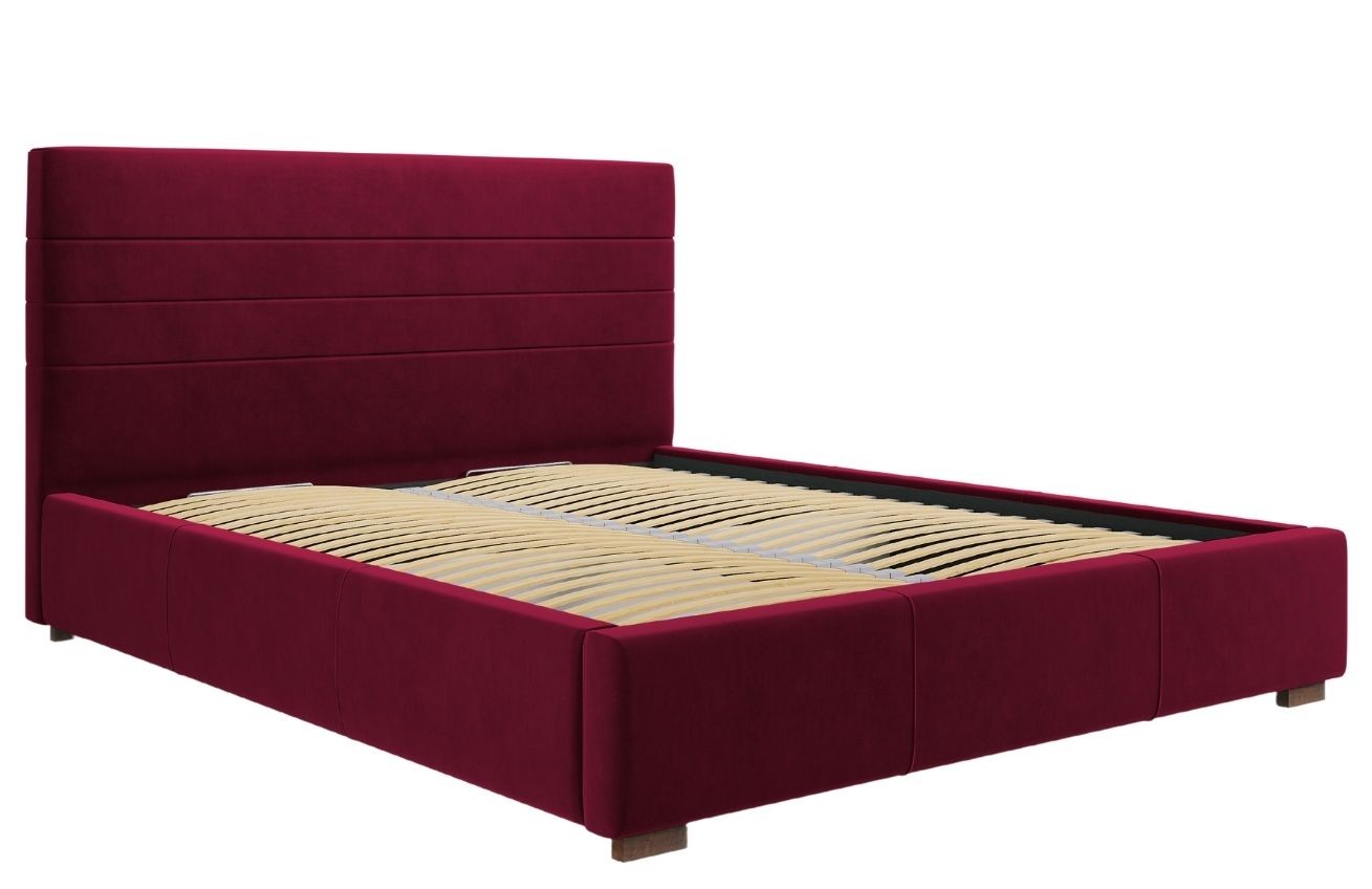 Vínově červená sametová postel MICADONI ARANDA 180 x 200 cm