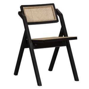 Hoorns Černá dřevěná zahradní židle Kaden s ratanovým výpletem