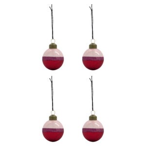 House Doctor Set čtyř růžovo-červených skleněných vánočních ozdob Stripe 8 cm